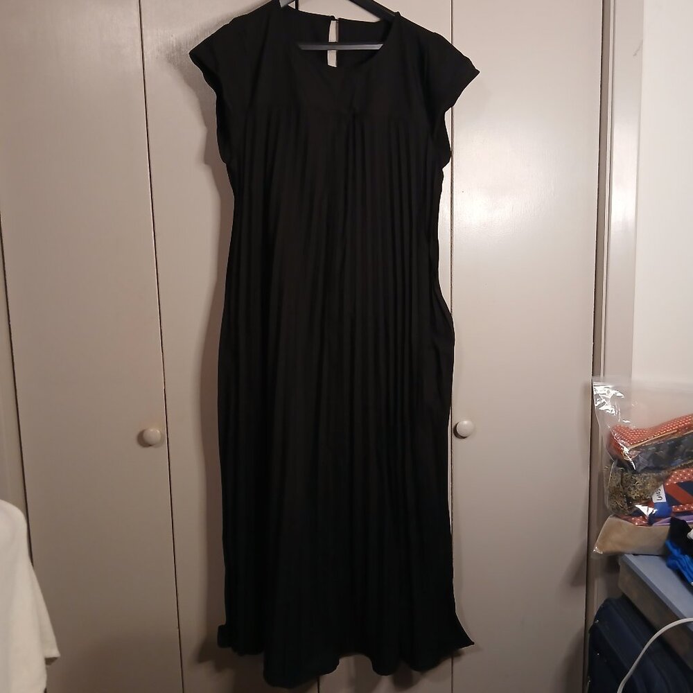 Keomud Women's Large Summer Black Pleated Maxi Dress (0666N3)